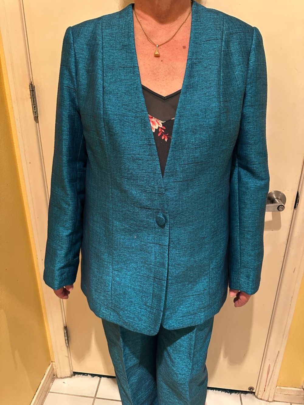 Teal Women's Blazer - Structured V-Neck Single-Button Jacket